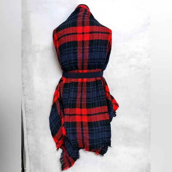 DONATED: ✨ Red & Navy Plaid Oversized Blanket Scarf | Buffalo Check Wrap - Picture 2 of 3